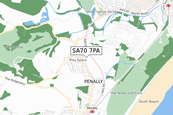 SA70 7PA map - small scale - OS Open Zoomstack (Ordnance Survey)