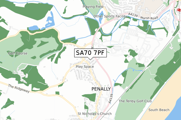 SA70 7PF map - small scale - OS Open Zoomstack (Ordnance Survey)