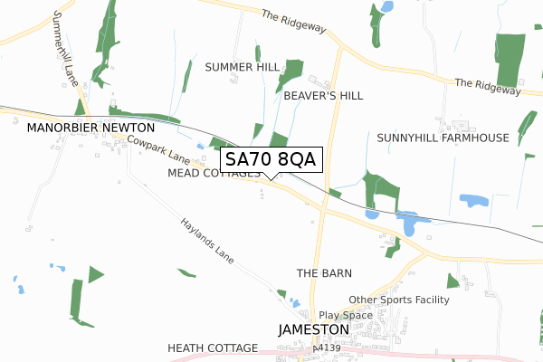 SA70 8QA map - small scale - OS Open Zoomstack (Ordnance Survey)