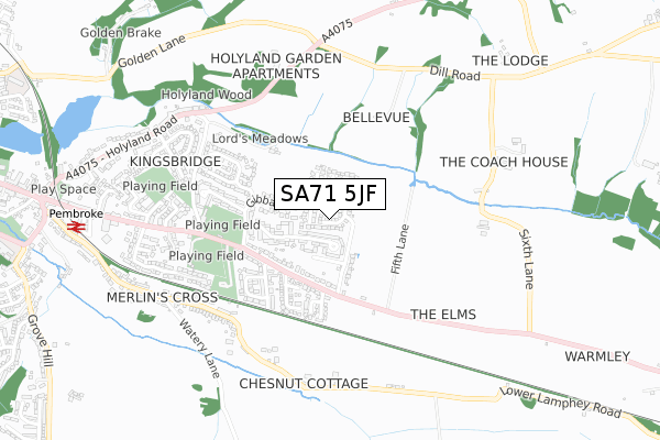 SA71 5JF map - small scale - OS Open Zoomstack (Ordnance Survey)