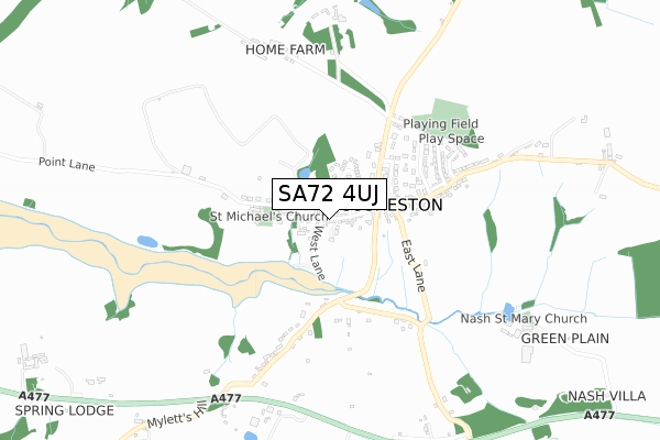 SA72 4UJ map - small scale - OS Open Zoomstack (Ordnance Survey)