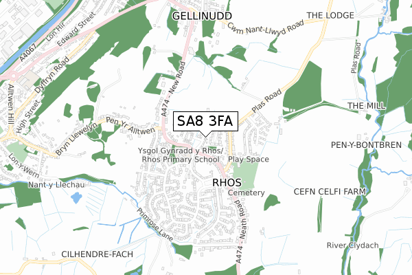 SA8 3FA map - small scale - OS Open Zoomstack (Ordnance Survey)