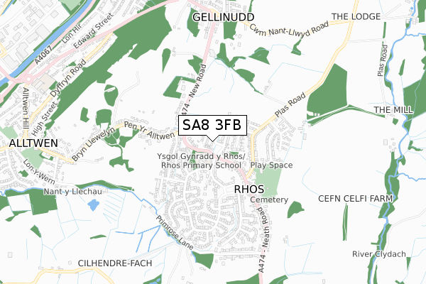 SA8 3FB map - small scale - OS Open Zoomstack (Ordnance Survey)