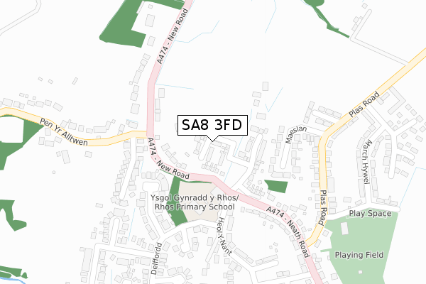 SA8 3FD map - large scale - OS Open Zoomstack (Ordnance Survey)