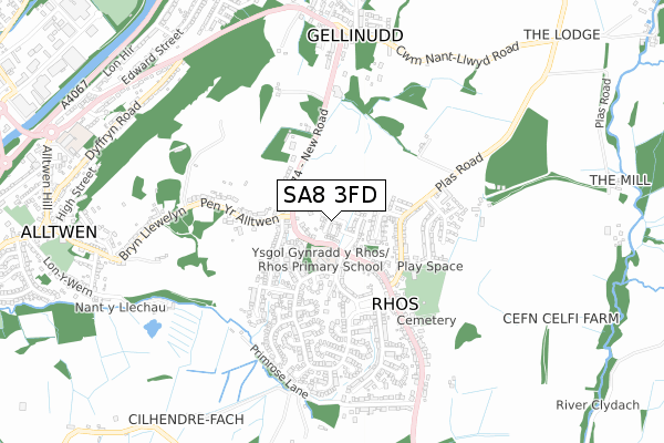 SA8 3FD map - small scale - OS Open Zoomstack (Ordnance Survey)