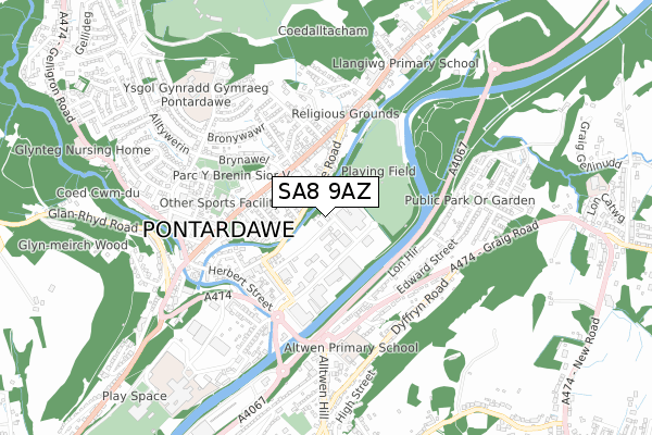 SA8 9AZ map - small scale - OS Open Zoomstack (Ordnance Survey)