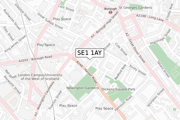 SE1 1AY map - large scale - OS Open Zoomstack (Ordnance Survey)