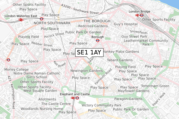 SE1 1AY map - small scale - OS Open Zoomstack (Ordnance Survey)
