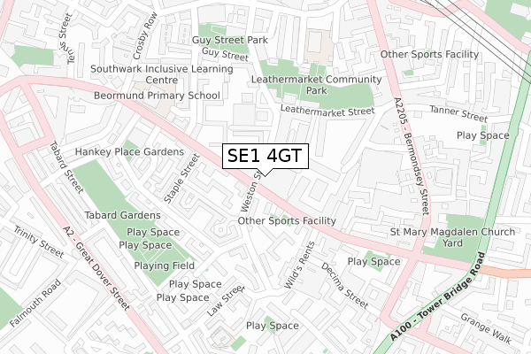 SE1 4GT map - large scale - OS Open Zoomstack (Ordnance Survey)