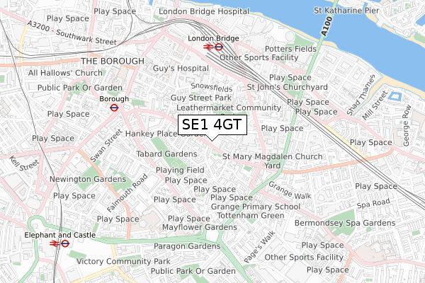 SE1 4GT map - small scale - OS Open Zoomstack (Ordnance Survey)