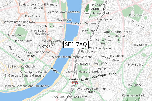 SE1 7AQ map - small scale - OS Open Zoomstack (Ordnance Survey)