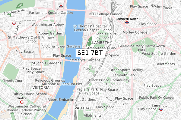 SE1 7BT map - small scale - OS Open Zoomstack (Ordnance Survey)