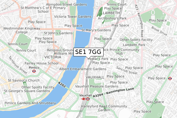 SE1 7GG map - small scale - OS Open Zoomstack (Ordnance Survey)