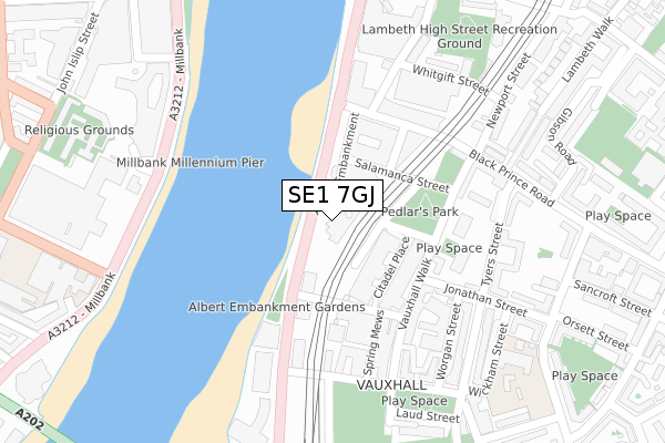 SE1 7GJ map - large scale - OS Open Zoomstack (Ordnance Survey)