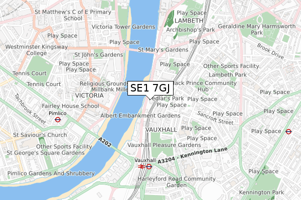 SE1 7GJ map - small scale - OS Open Zoomstack (Ordnance Survey)