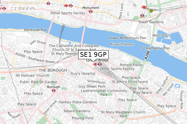 SE1 9GP map - small scale - OS Open Zoomstack (Ordnance Survey)