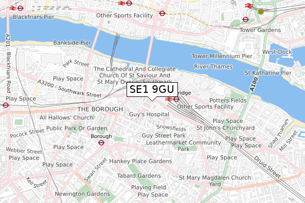 SE1 9GU map - small scale - OS Open Zoomstack (Ordnance Survey)
