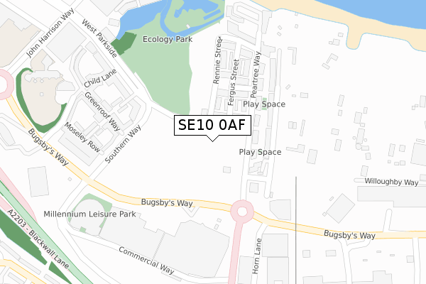 SE10 0AF map - large scale - OS Open Zoomstack (Ordnance Survey)