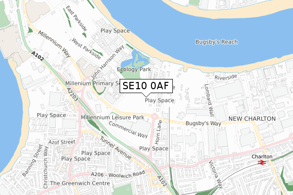 SE10 0AF map - small scale - OS Open Zoomstack (Ordnance Survey)