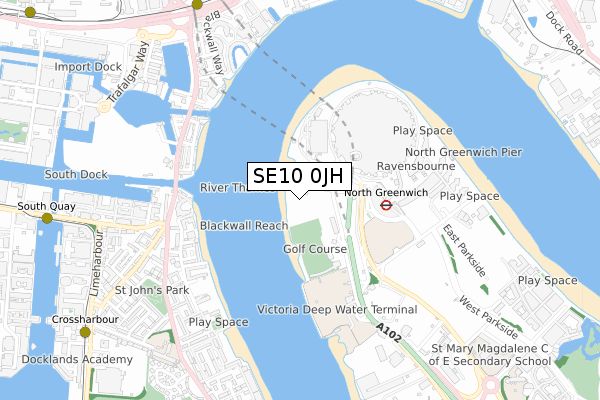 SE10 0JH map - small scale - OS Open Zoomstack (Ordnance Survey)