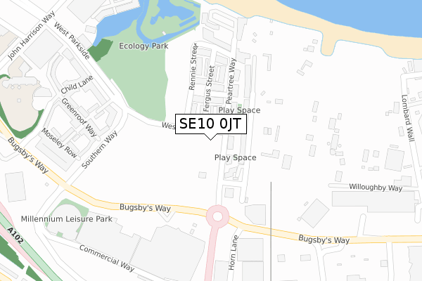SE10 0JT map - large scale - OS Open Zoomstack (Ordnance Survey)