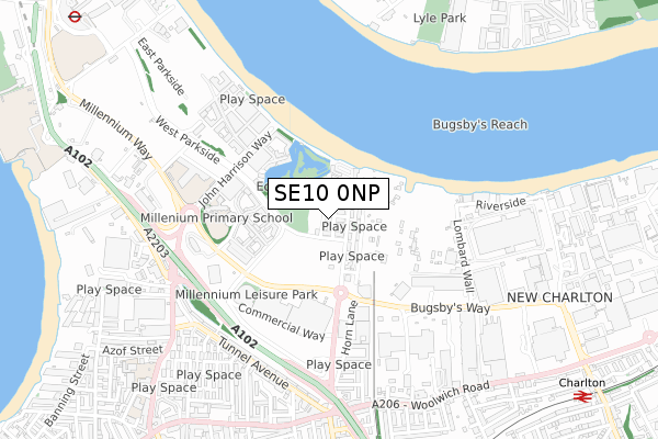 SE10 0NP map - small scale - OS Open Zoomstack (Ordnance Survey)