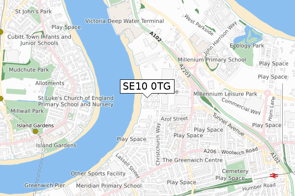 SE10 0TG map - small scale - OS Open Zoomstack (Ordnance Survey)