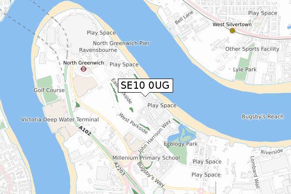 SE10 0UG map - small scale - OS Open Zoomstack (Ordnance Survey)