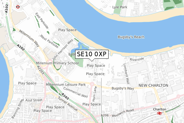 SE10 0XP map - small scale - OS Open Zoomstack (Ordnance Survey)