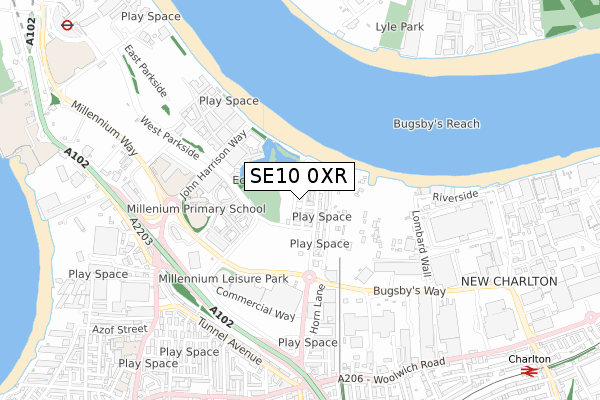 SE10 0XR map - small scale - OS Open Zoomstack (Ordnance Survey)