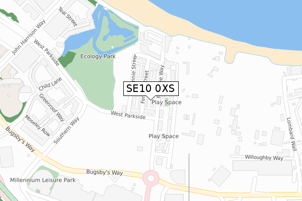 SE10 0XS map - large scale - OS Open Zoomstack (Ordnance Survey)