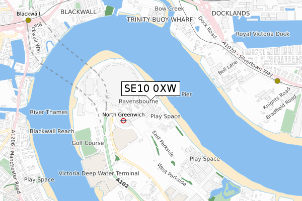 SE10 0XW map - small scale - OS Open Zoomstack (Ordnance Survey)