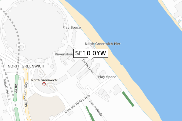 SE10 0YW map - large scale - OS Open Zoomstack (Ordnance Survey)