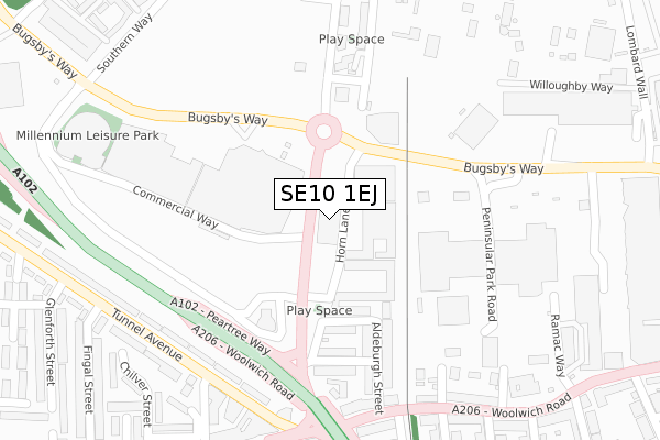 SE10 1EJ map - large scale - OS Open Zoomstack (Ordnance Survey)