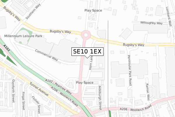 SE10 1EX map - large scale - OS Open Zoomstack (Ordnance Survey)