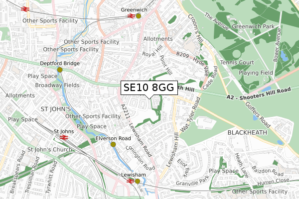 SE10 8GG map - small scale - OS Open Zoomstack (Ordnance Survey)