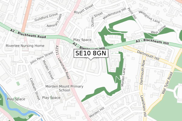 SE10 8GN map - large scale - OS Open Zoomstack (Ordnance Survey)