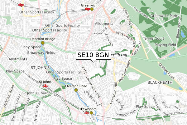 SE10 8GN map - small scale - OS Open Zoomstack (Ordnance Survey)