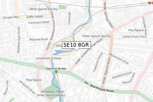 SE10 8GR map - large scale - OS Open Zoomstack (Ordnance Survey)