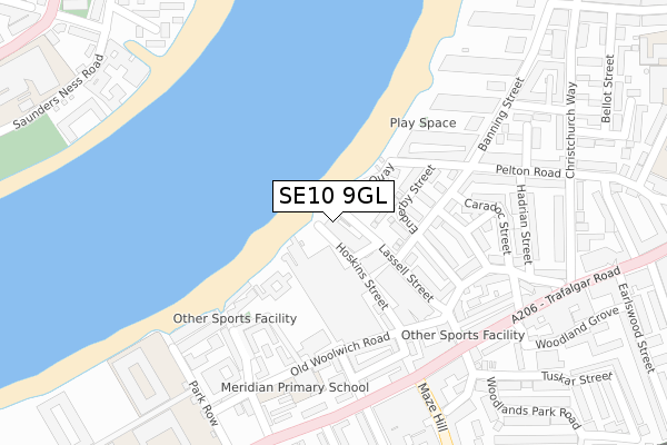 SE10 9GL map - large scale - OS Open Zoomstack (Ordnance Survey)