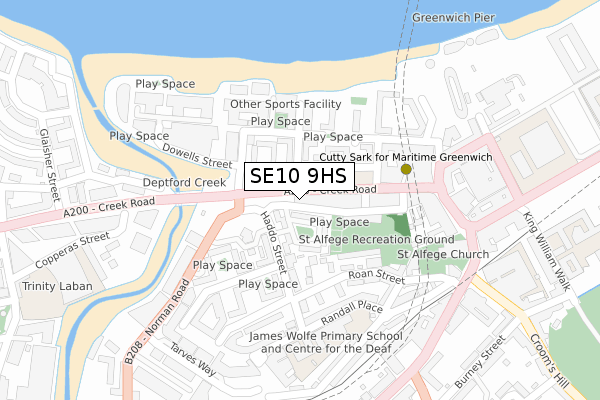 SE10 9HS map - large scale - OS Open Zoomstack (Ordnance Survey)