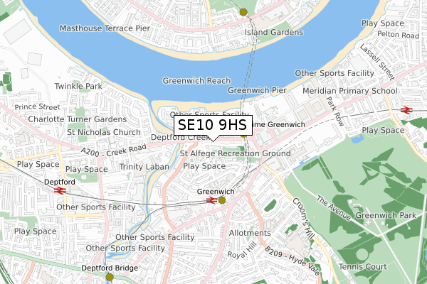 SE10 9HS map - small scale - OS Open Zoomstack (Ordnance Survey)