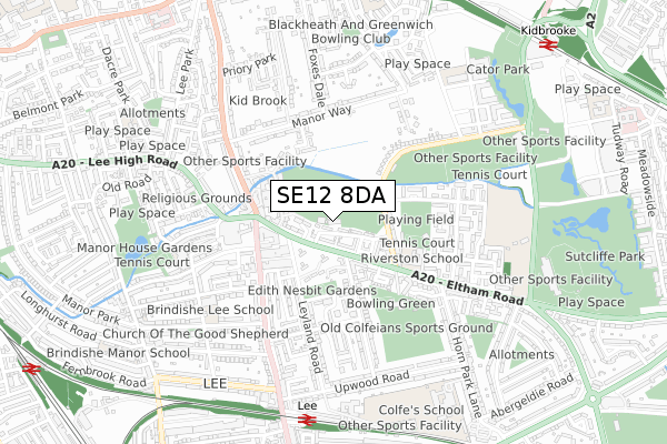 SE12 8DA map - small scale - OS Open Zoomstack (Ordnance Survey) SE12 8DA map - small scale - OS Open Zoomstack (Ordnance Survey)