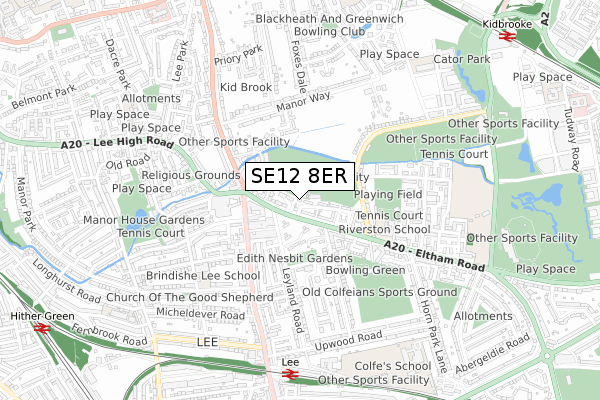 SE12 8ER map - small scale - OS Open Zoomstack (Ordnance Survey)