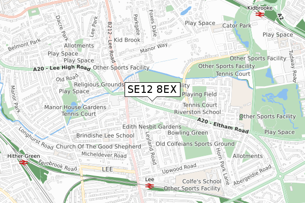 SE12 8EX map - small scale - OS Open Zoomstack (Ordnance Survey)