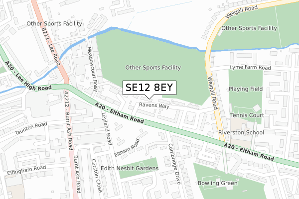 SE12 8EY map - large scale - OS Open Zoomstack (Ordnance Survey)