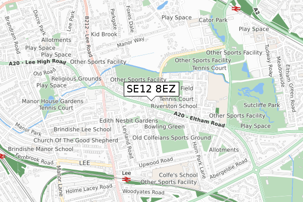 SE12 8EZ map - small scale - OS Open Zoomstack (Ordnance Survey)