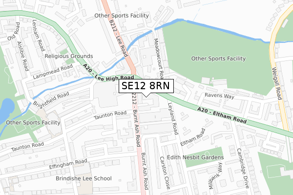 SE12 8RN map - large scale - OS Open Zoomstack (Ordnance Survey)