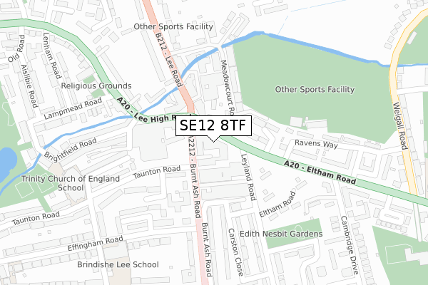SE12 8TF map - large scale - OS Open Zoomstack (Ordnance Survey)