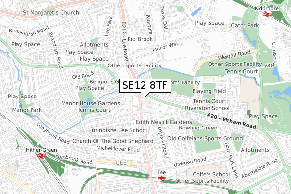 SE12 8TF map - small scale - OS Open Zoomstack (Ordnance Survey)